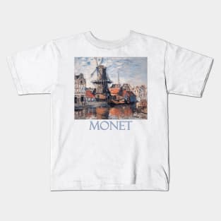 The Windmill on the Onbekende Canal, Amsterdam by Claude Monet Kids T-Shirt